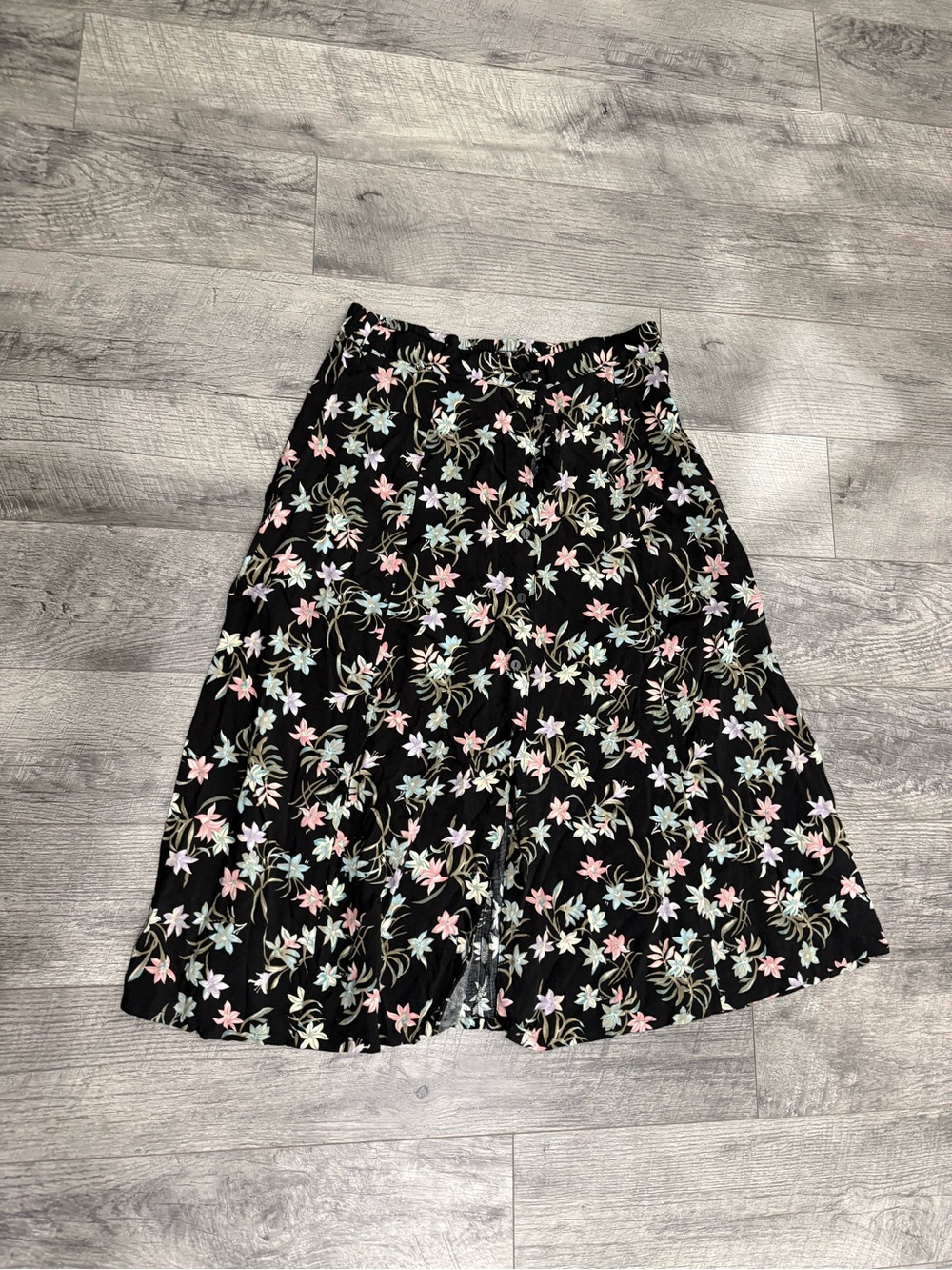 Radcliffe Black floral print midi skirt with front slit